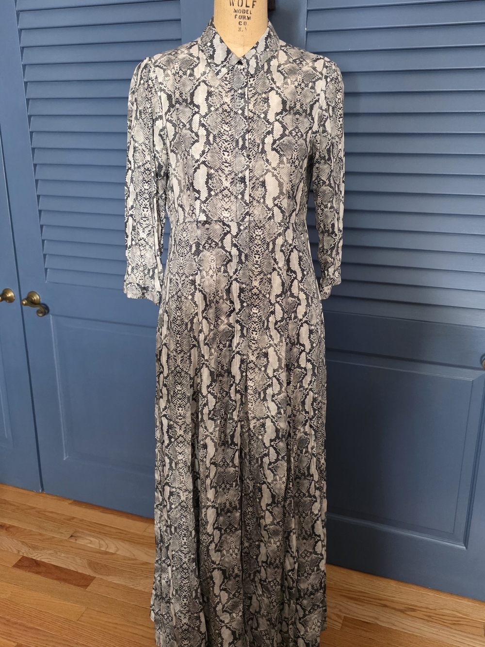Zara Black & White Snake-Print Long Sleeve Maxi Dress